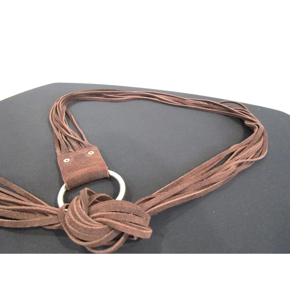 Boho Brown Suede Silver Ring Buckle Fringe Tassel Belt Women Sz One Size